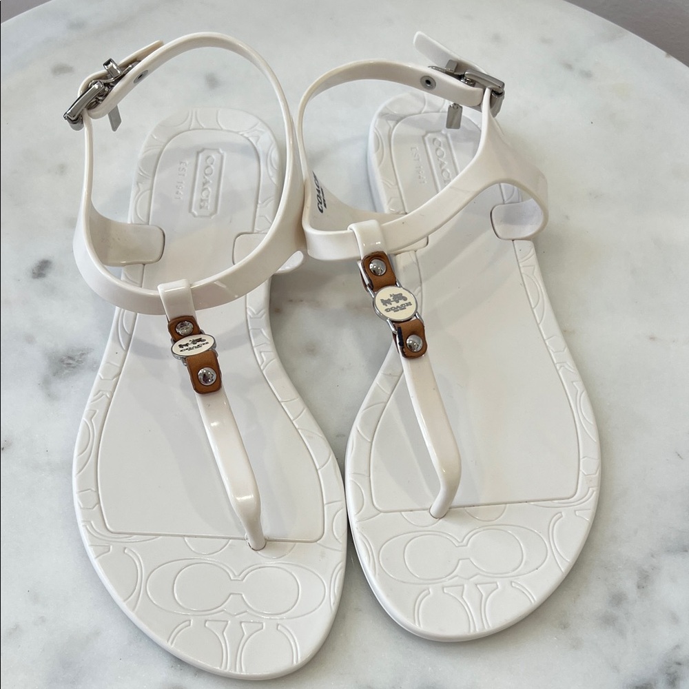 Coach White T-Strap Sandals
